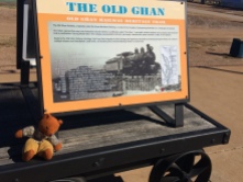 First "Old Ghan Railways" train cart, explaining the story of the Old Ghan. Womble sits underneath the story.