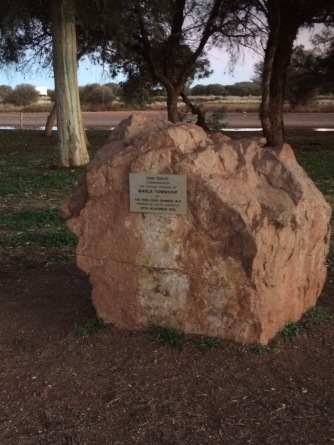 Stone with plaque commemorating the official opening of Marla Township in 1982